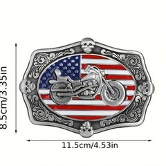 V-Twin Motorcycle & Skulls Belt Buckle •Red White Blue Enameled American Flag