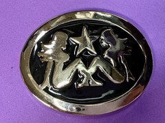 Mud Flap Girl&rsquo;s Two Sexy Woman Black & Silver Color Enamel Trucker Belt Buckle