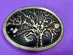 Tree Of Life =Black Enamel Oval Hippy Vibe Belt Buckle To Paint Restore