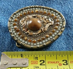 BROWN MULTI COLOR BEADED RHINESTONE STONE PIECES BELT BUCKLE DECORATIVE DESIGN