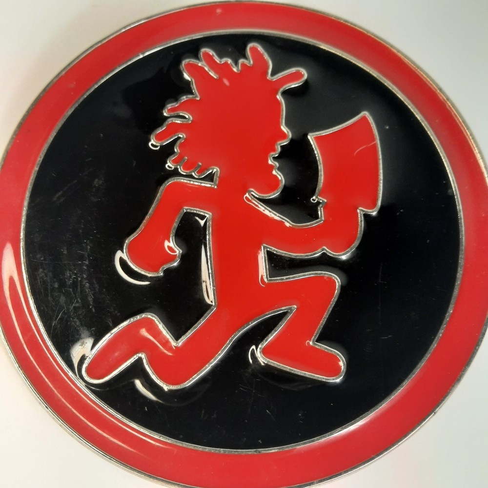 Hatchet Man Psychopathic Records Metal Belt Buckle Red Black Silver 3.5&Prime; Circle