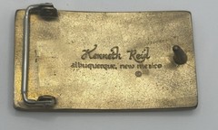 Kenneth Reid Albuquerque NM Wood Inlay Brass Western Belt Buckle 1.5in
