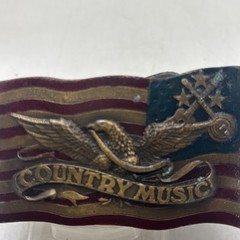 Vintage 1977 Belt Buckle Country Music Flag Eagle USA 3×2” Indiana Metal Craft
