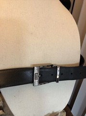 Salvatore Ferragamo Gun Metal tone Rectangle Buckle black leather belt