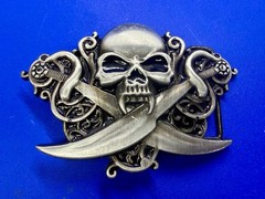 Vampire Skull Head Crossed Sabers Swords Pirate Theme Gothic Punk Belt Buckle