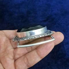 Gemstone Belt Buckle Handmade Green Faceted Glass Vintage Silver Tone Buckle