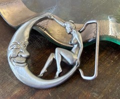 Woman on the Moon Pewter Belt Buckle Sexy Lady Art Deco Vintage Style