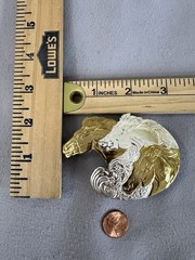 VTG Crumrine 50 YEARS Western Belt Buckle Three Horse Silver Plate on Bronze