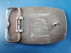 VTG 1980s MONROE SHOCKS BELT BUCKLE WILD WEST STAGECOACH SOFT RIDE
