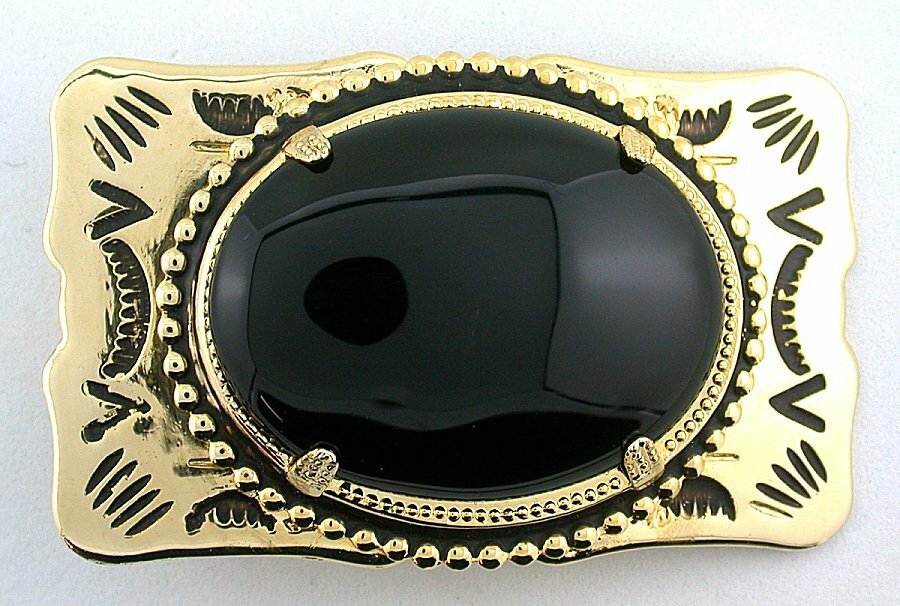 Black Onyx 40×30 Cabochon Southwest Theme Gold Color 2 1/2 Inch Belt Buckle