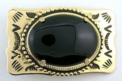 Black Onyx 40×30 Cabochon Southwest Theme Gold Color 2 1/2 Inch Belt Buckle