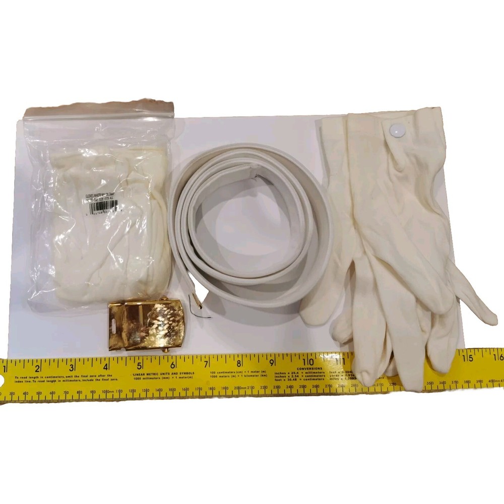 US Navy Belt Buckle Solid Brass White Belt Gloves