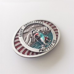 Vintage Style Enamel Saint Christopher Protect Us Belt Buckle Also Stock in US