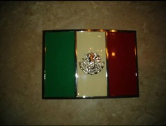Mexico Mexican Flag Red White Green Eagle Coat of Arms Silver Belt Buckle