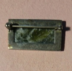 Vintage Green Serpentine Stone, Hematite Frame Silver tone