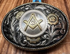 Masonic Symbols Belt buckle, western style (Black and Gold) 3.5”x2.5”