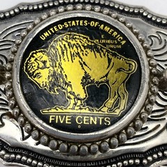 Vintage Western Belt Buckle Buffalo Nickel Metal ZB-005 3×2” Silver Toned USA