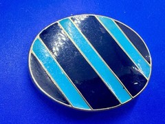 Geometric Enamel Pattern Black Blue Stripes Outlined Hippy Vibe Belt Buckle