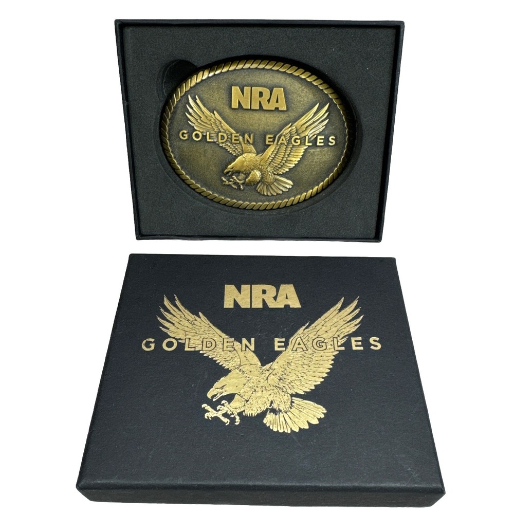 NRA Golden Eagles Belt Buckle National Rifle Association Bronze Color NEW IN BOX