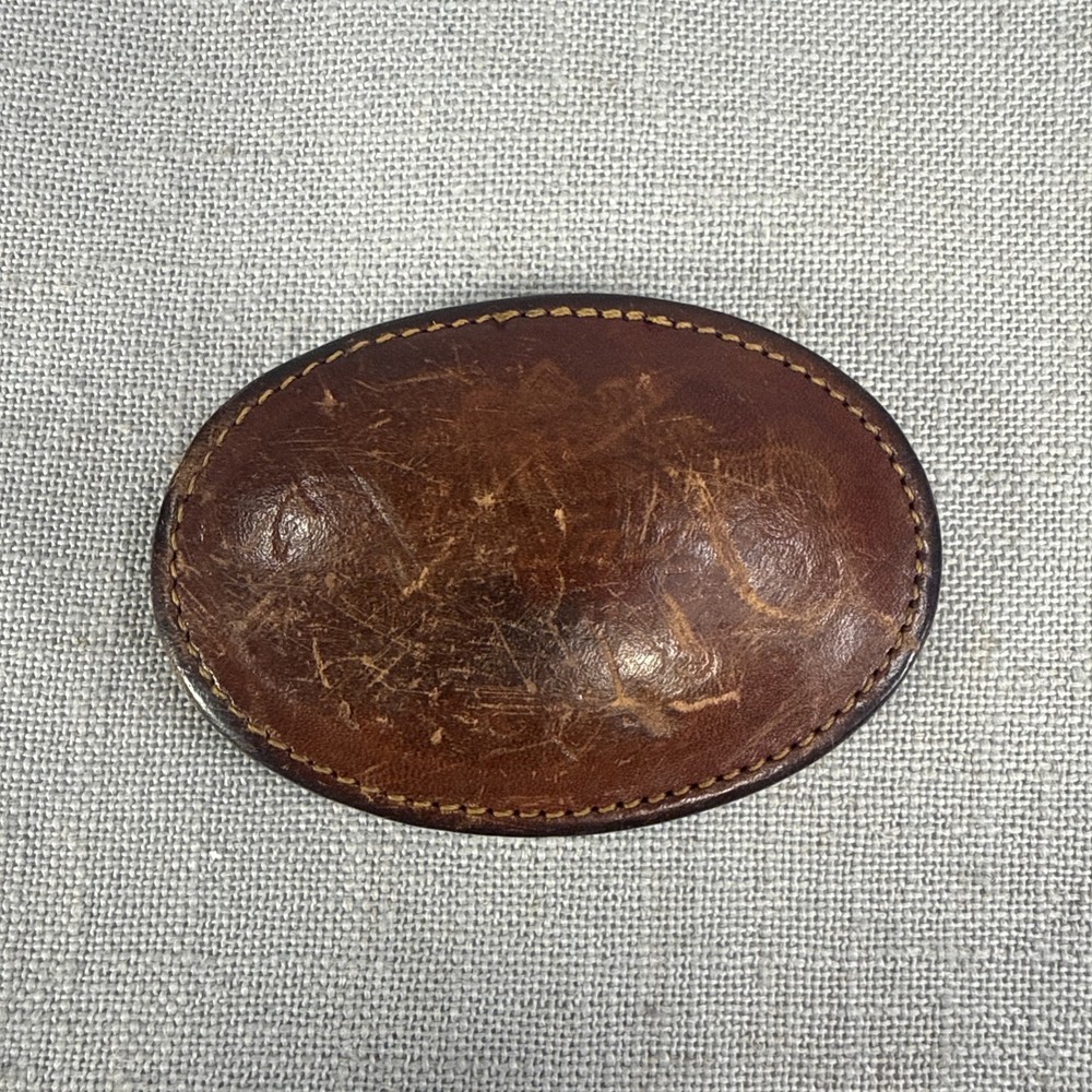Vintage Brown Leather Covered Western Oval Belt Buckle Fits 1.75” Belt USA