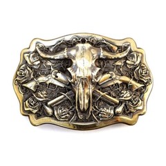 Bison Buffalo Skull, Longhorn Cattle Tribal Native Cowboy Western Men Solidbrass