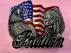 Native American Indian Commemorative Cutout New Belt Buckle – Eagle & USA Flag