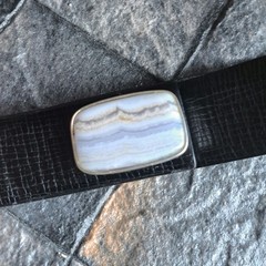 Blue Lace Agate Belt Buckle Silver Plated Natural Stone Western Boho Unisex