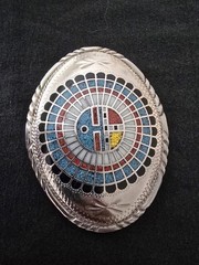 Hand Made S.S.I. Belt Buckle Inlayed Gemstones Southwestern Mosaic design