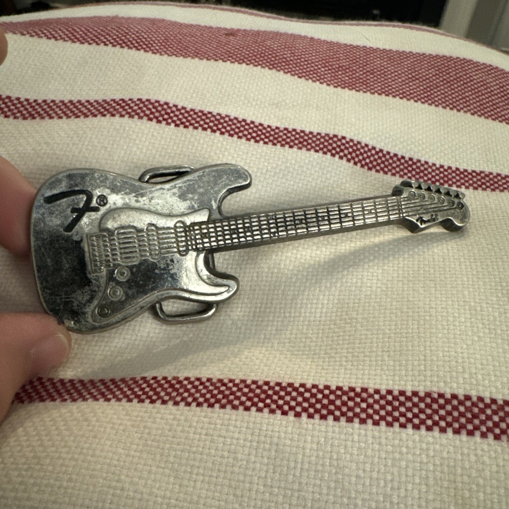 Vintage Collectable Music Fender Stratocaster Guitar Belt Buckle Gun Metal Grey