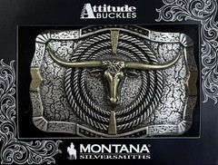 Montana Silversmiths Attitude Ropin&rsquo; Ready Longhorn Western Belt Buckle