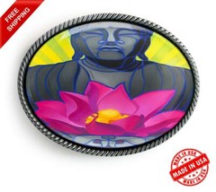 Lotus Belt Buckle – Meditating Buddha Handmade Oval Unisex Buckle – 711