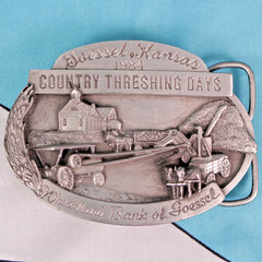 Vtg 80s Goessel Kansas Belt Buckle Lot of 3 Country Threshing Days 1984-1986