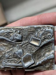 vintage 1970s belt buckle HEAVY EQUIPMENT brutalist WESTERN john deere CAT work
