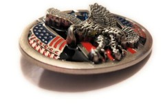 ♈ Eagle Belt Buckle Antique Silver red blue flags color Hunting Fishing 3.5×2.6