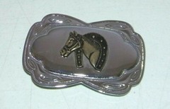 Vintage Horse Horseshoe Ranch Rodeo Silver/Gold Tone Western Belt Buckle Lucky