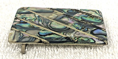 Vintage Western Boho Mexico Alpaca Silver Abalone Shell Inlay Belt Buckle