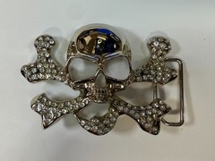 Skull and Crossbones – Clear Rhinestone Covered Cutout Gothic Punk Belt Buckle