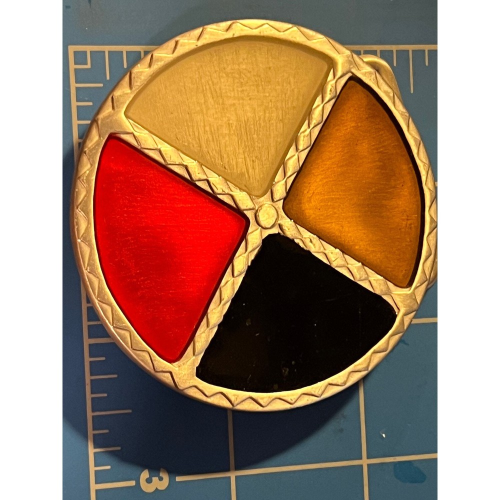 Belt Buckle Silver circle with Red Brown Cream and Black inlay 2-3/4&Prime; Women Men