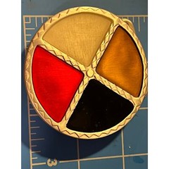 Belt Buckle Silver circle with Red Brown Cream and Black inlay 2-3/4&Prime; Women Men