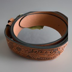 Western Faux Leather Belt Longhorn Steer Buckle Brown Antique Style Brass Tone