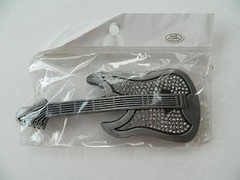 ELECTRIC GUITAR BELT BUCKLE ZINC ALLOY, PEWTER & FAUX DIAMOND, 5.5&Prime;, 3D SCULPTED