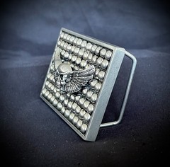 Flying Skull Winged Belt Buckle Gothic Industrial Beaded OOAK Darren McNeese
