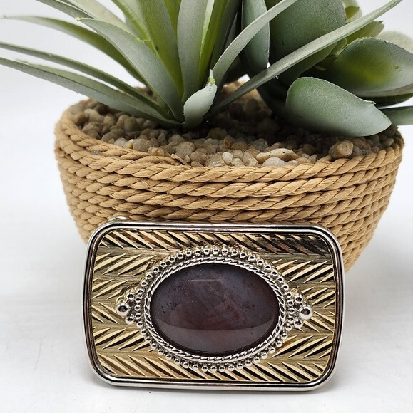 80&rsquo;s Silver Gold Tone Stone Belt Buckle Statement Men&rsquo;s Accessories Collectable