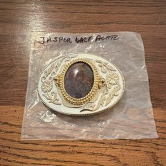 100% Real Jasper Lace Agate belt buckle floral white and gold tone metal buckle