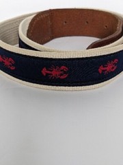 J Crew Mens Belt, Leather +Canvas,Silver Color Buckle, Lobster Design, Size 30