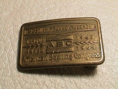 AMERICAN BOWLING CONGRESS IMPROVED AVERAGE AWARD 63-64 PREOWNED BELT BUCKLE