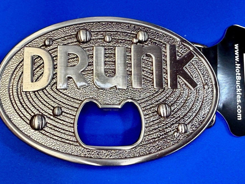 DRUNK NOS Funny Humor Novelty Belt Buckle with Bottle Opener