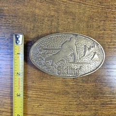 Vintage Baron Buckles Skiing Solid Brass Belt Buckle 1980&rsquo;s
