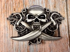 Vampire Skull Head Crossed Sabers Swords Pirate Theme Gothic Punk Belt Buckle