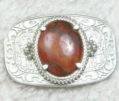 Vintage Silver Belt Buckle Metal Paisley Design Brown Stone Decorative BB11